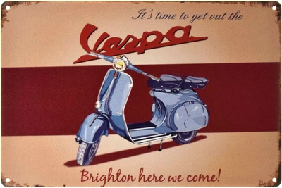 Металлическая табличка "Vespa (Brighton Here We Come!)" (ms-002453)