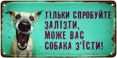 Металева табличка "Тільки Спробуйте Залізти, Може Вас Собака З'їсти" (ms-002536)