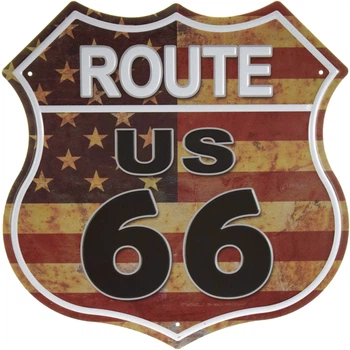 Металлическая табличка "Route US 66 (Flag USA)" (ms-001327)