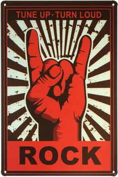 Металлическая табличка "Tune Up, Turn Loud, Rock" (ms-00470)