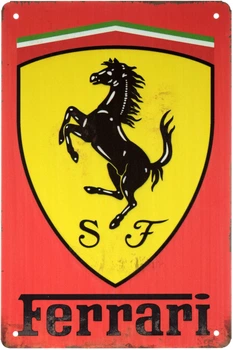 Металлическая табличка "Ferrari (Красный Фон)" (ms-001605)
