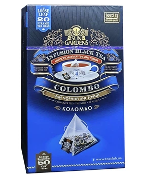 Чай Sun Gardens Kolombo чорний із зеленим з кардамоном та бергамотом у пакетиках-пірамідках 20 шт х 3 г (1006)