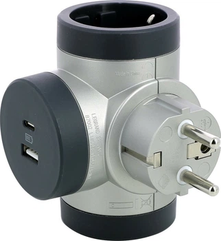 Блок Legrand Премиум поворотный 3х2К+С боковые розетки, с USB A+C Алюминий (694524)