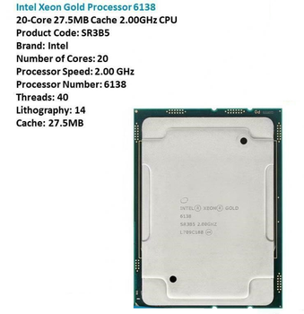 Процесор Intel Xeon 6138 Gold 20 ядер 2.0GHz 27.5МБ Cache (873550-001)