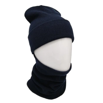 В'язаний комплект для підлітка КАНТА шапка з хомутом (One Size 50-60) унісекс Темно-Синій (OL-003)