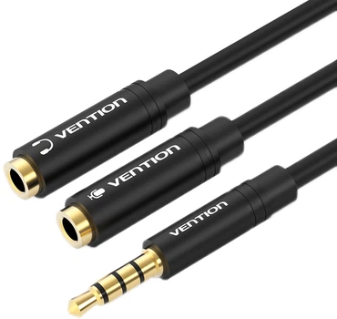 Кабель Vention Audio 3.5 мм M 4pin - 2x3.5 мм F 0.3 м Black Metal Type (BBVBY)