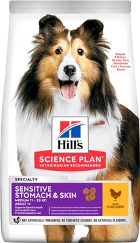 Сухий корм для собак з чутливим травленням і шкірою Hill\'s Science Plan Adult Sensitive Stomach & Skin Medium з куркою — 14 кг (604385) (052742026091)