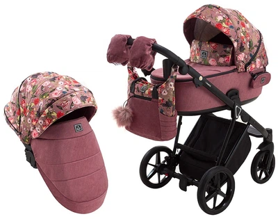 Коляска 2 в 1 Adamex Porto Flowers-2 розовая