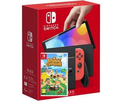 Nintendo Switch (OLED model) Neon Blue-Red + Игра Animal Crossing