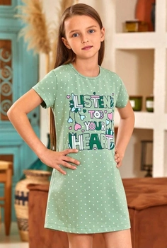 Детская ночнушка Baykar Турция ночная рубашка сорчка для девочки хлопок и эластан зеленая 9115-499