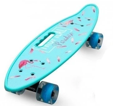 Скейт с ручкой Penny Board Пенниборд с ручкой Maraton Cool фламинго