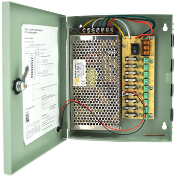 Імпульсний блок живлення Voltronic 12V-10A/9CH у боксі із замком перфорований, 9-канальний