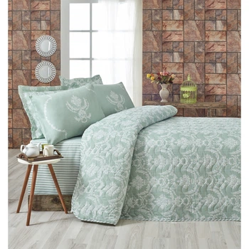 Покрывало стеганное с наволочками Eponj Home Pure suyesil зелёный 200*220 (2000008477482)