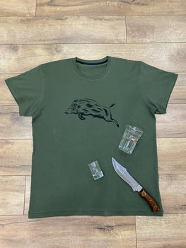 Мужская футболка для охотника принт Кабанчик L темный хаки