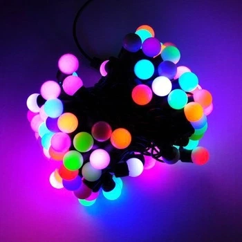 Гирлянда цепь светодиодная классическая 4 м 20 LED черный шнур шарики твинки матовые Разноцветная