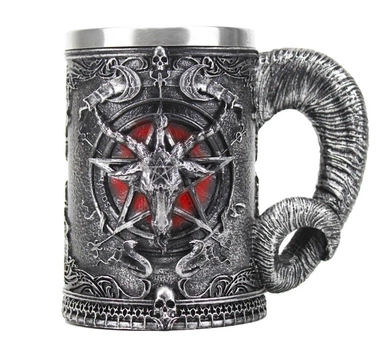 Чашка череп Baphomet з рогами, пентаграма, 500 мл