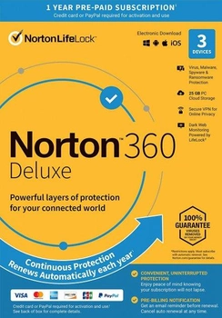 Norton 360 Deluxe 25 GB для 1 пользователя, на 3 устройства, на 12 месяцев