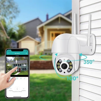IP WiFi камера P2P видеонаблюдения 1080p 2.0 Mp уличная поворотная на 350 градусов через смартфон с датчиком движения и микрофоном