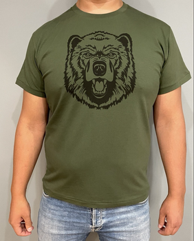 Мужская футболка принт Суровый медведь XXL темный хаки