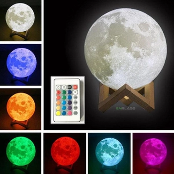 Ночник Светильник настольный 3D Moon Light Lamp Луна на пульте и сенсорное управление 15 см с аккумулятором 16 цветов GS-3541