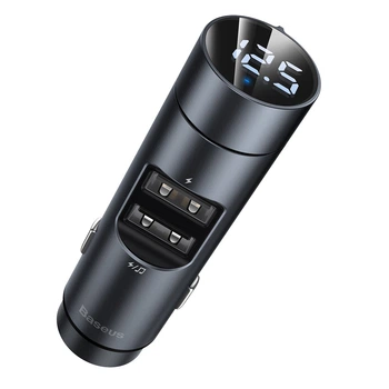 Автомобильный FM-трансмиттер (FM-модулятор) Baseus Energy Column (BS-01) Bluetooth 5.0 MP3 c функцией зарядного устройства 2-USB (3.1А) и вольтметром, тёмно-серый (CCNLZ-0G)