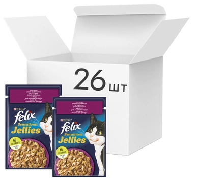 Упаковка влажного корма для котов Purina Felix Sensations с уткой и шпинатом в желе 26 шт по 85 г (7613039831298)