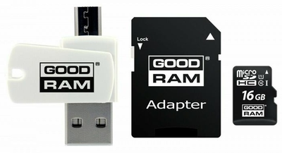 Карта пам'яті GoodRam MicroSDHC 16GB UHS-I Class 10 (M1A4-0160R12) + Adapter + CardReader (6561824)