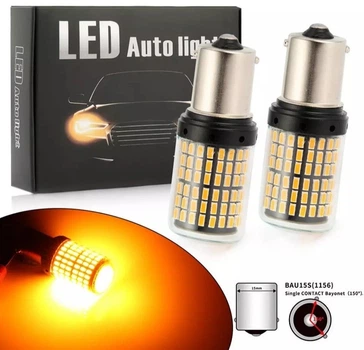Светодиодная лампа с цоколем 1156 BAU15s PY21W 144 SMD 3014 12V Желтый со смещением Avtoexpect (11554)