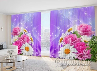 Фото Шторы PHOTODECOR "Розы с ромашками"