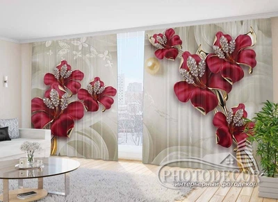 Фото Штори PHOTODECOR "Червоні квіти і стрази 1" 1 кв.м.