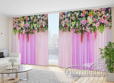 Фото Шторы PHOTODECOR "Розовые цветочные ламбрекены" 1 кв.м.