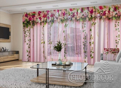 3D - Фото Штори і тюль PHOTODECOR "Ніжні ламбрекени з квітів"