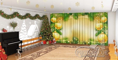 Новогодние Фото Шторы в детский сад PHOTODECOR "Новогодние игрушки"