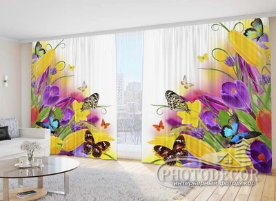 Фото Штори PHOTODECOR "Тюльпани з пролісками і метеликами"