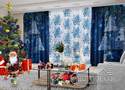 Новорічні Фото штори і тюль PHOTODECOR "Дзвіночки і сніжинки"