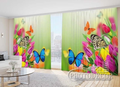 Фото Штори PHOTODECOR "Тюльпани і метелики"