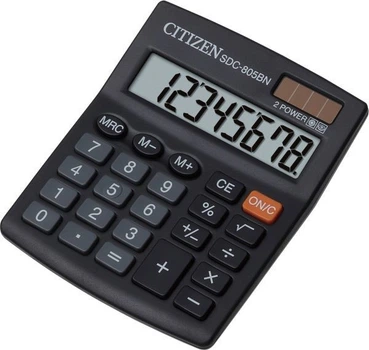 Калькулятор настольный Citizen SDC-805BN, 8 разрядов, фиксированный угловой, 124х102х25, черный
