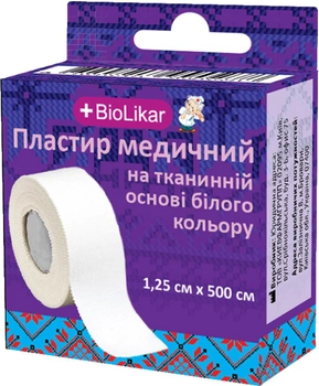 Пластир медичний BioLikar на тканинній основі білого кольору 1.25 х 500 см (4820218990209)