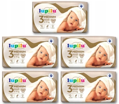 Подгузники Lupilu Premium Midi Размер 3 Вес 4-9 кг 270 шт (5 упаковок)