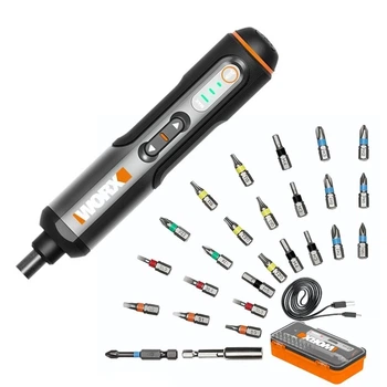 Отвертка аккумуляторная Worx WX240 Металлик/Черный с насадками 24 шт и USB проводом в кейсе + 3 скорости и подсветка