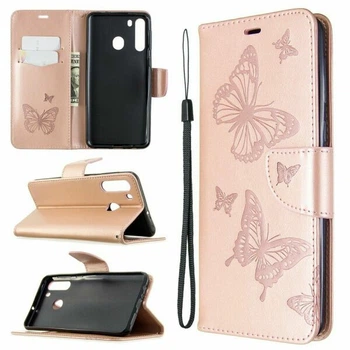 Чехол-книжка с рисунком UniCase Butterfly Pattern для Samsung Galaxy A21 (A215) - Rose Gold