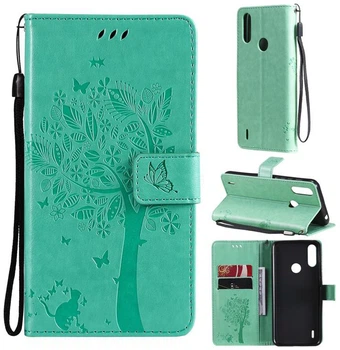 Чехол для Motorola E7 Power (рисунок кот и дерево) Turquoise (23765-32)