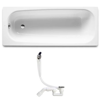 Ванна чугунная металлическая прямоугольная ROCA CONTINENTAL 160см x 70см оборачиваемая + сифон Simplex для ванны A21291200R+311537