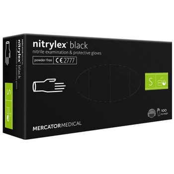 Рукавички нітрилові Mercator Nitrylex BLACK неопудрені, розмір S, 100 шт