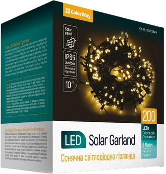 Светодиодная уличная гирлянда СolorWay на солнечной батарее 200 LED (IP65) 20 м Теплого свечения (CW-GO-200L20SBWW)