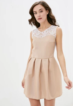 Женское коктейльное мини-платье с гипюром Подіум 21353-BEIGE S Бежевый