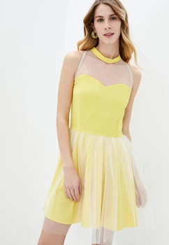 Вечернее женское коктельное платье с сеткой Подіум 28008-YELLOW/WHITE S Желтый