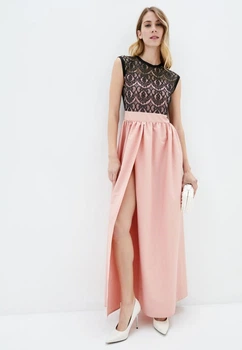 Длинное вечернее платье с кружевом на и разрезом на ноге Подіум 28005-ROSEDAWN/BLACK XL Розовый