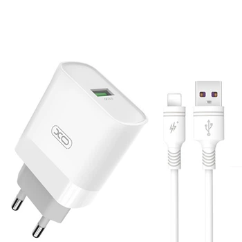 Зарядне мережеве XO L63 QC3.0 (1USB 15W 2.4A) Lightning Білий