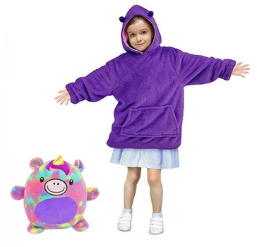 Детский плед худи с капюшоном и рукавами Huggle Pets Hoodie фиолетовый (80-140см от 3х до 12 лет) +Подушка-игрушка, толстовка детская
